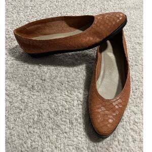 Garolini VTG Womens 7 1/2 M 7.5 Snake Leather Flat Ballet Shoes Tan Made Italy